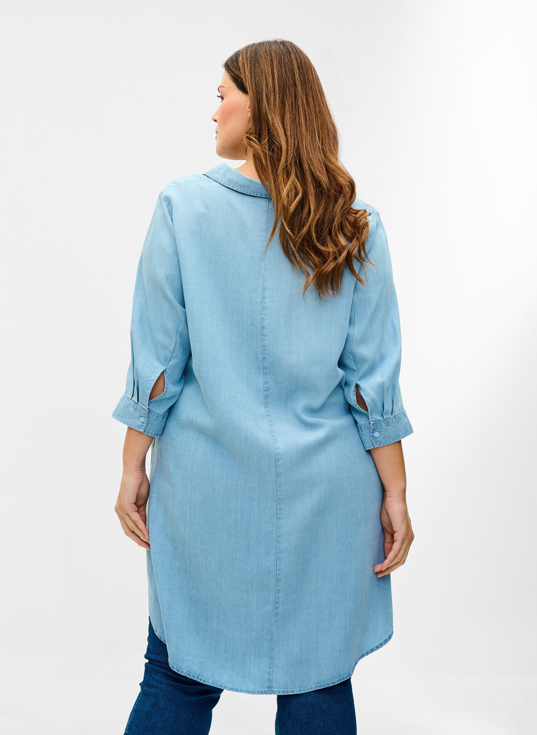 Zizzi Tunic with 3/4 sleeves, Light blue denim, Model image number 1