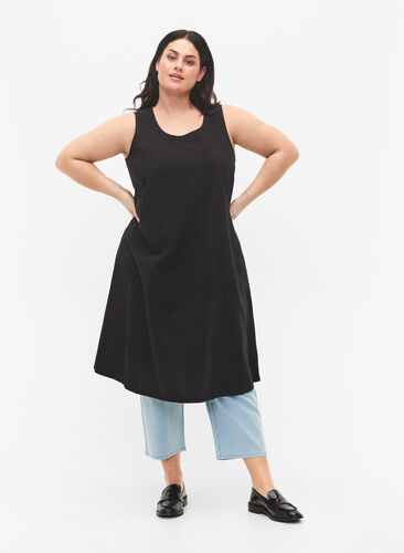 Bawelniana, trapezowa sukienka bez rekawów, Black, Model image number 0