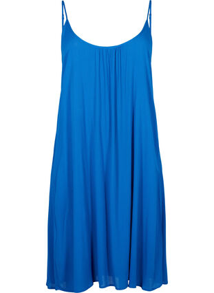 Jednokolorowa sukienka z wiskozy na ramiaczkach, Victoria blue, Packshot image number 0