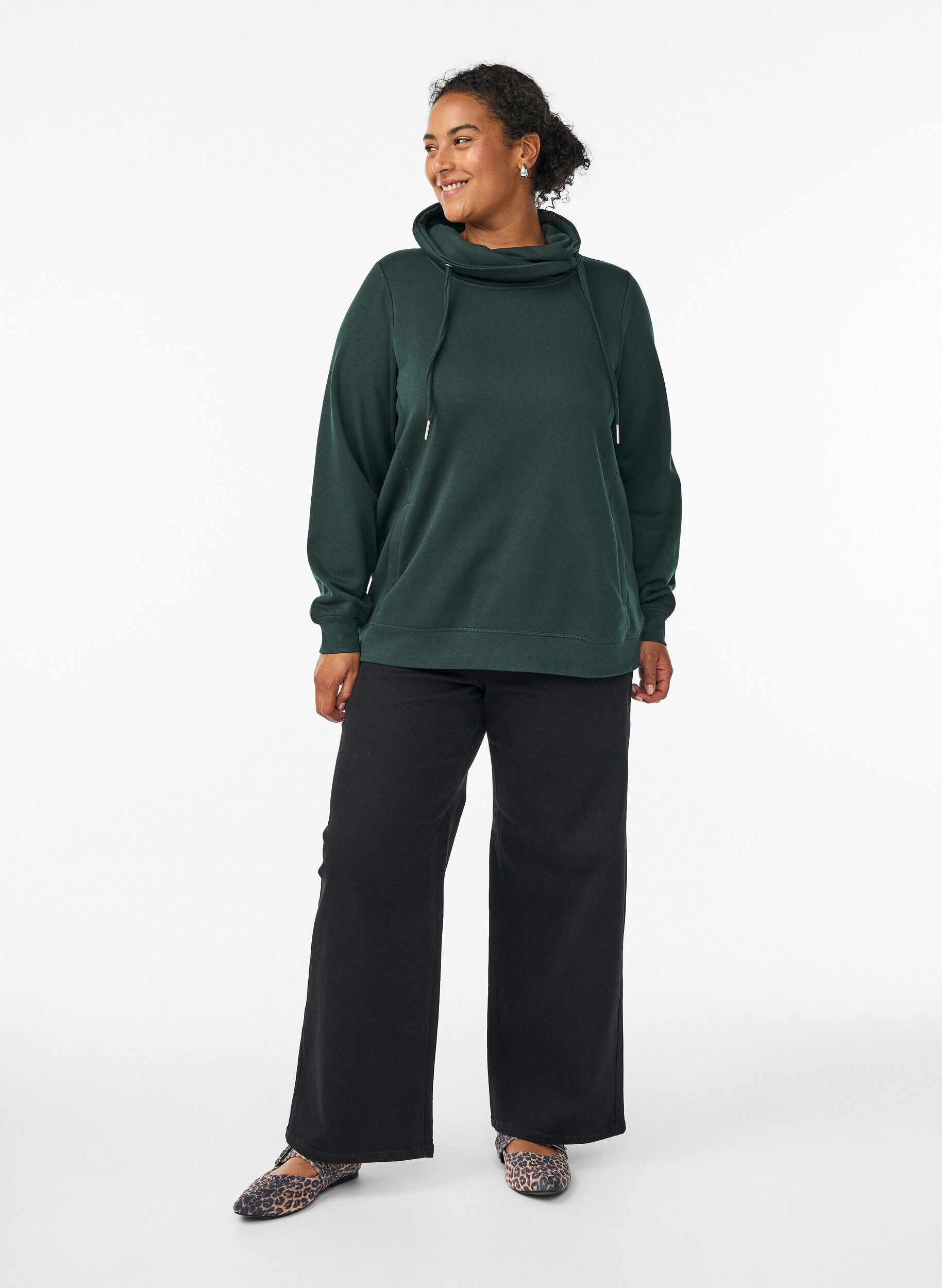 ZizziBluza z wysokim kolnierzem i kieszeniami, Zielony, Model image number 1