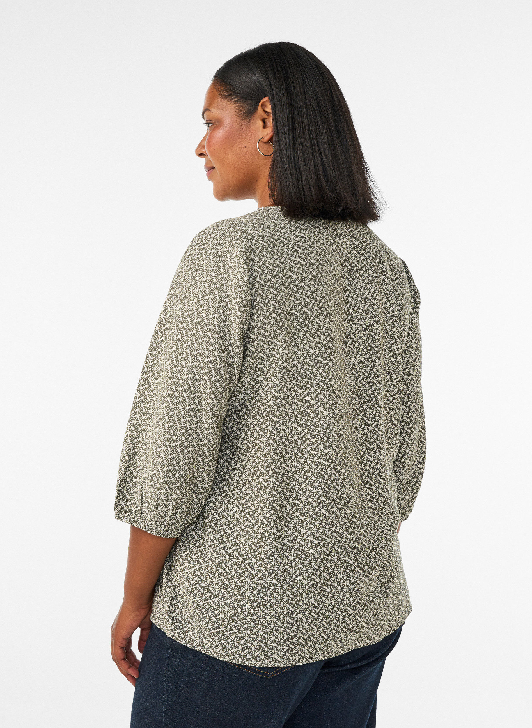 ZizziBluzka z wiskozy w krate z 3/4-sleeves, Zielony, Model image number 2