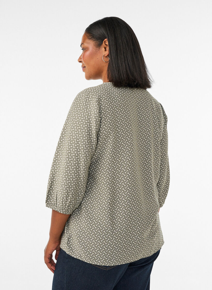 Bluzka z wiskozy w krate z 3/4-sleeves, Zielony, Model image number 2
