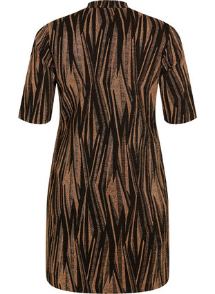 Wzorzysta sukienka z brokatem i krótkimi rekawami, Black w. Copper, Packshot image number 1
