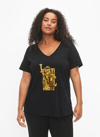 Bawelniana koszulka z cekinami, Black w. Love, Model