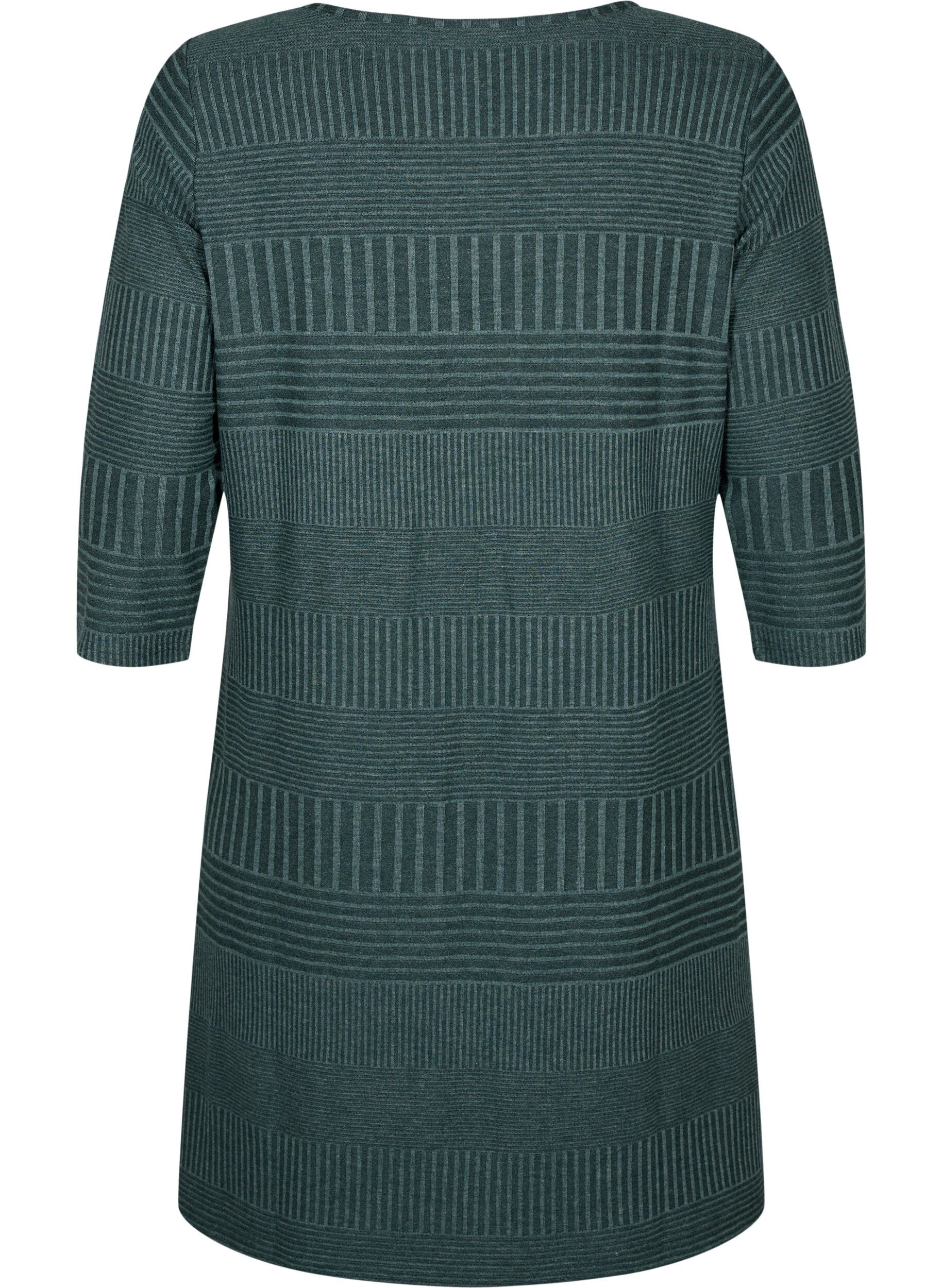 Zizzi Sukienka z rekawem 3/4 i wzorem w paski, Scarab Melange, Packshot image number 1