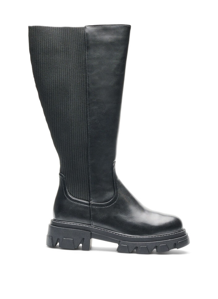 Dlugie buty z zeberkowymi wstawkami, Czarne, Packshot image number 0