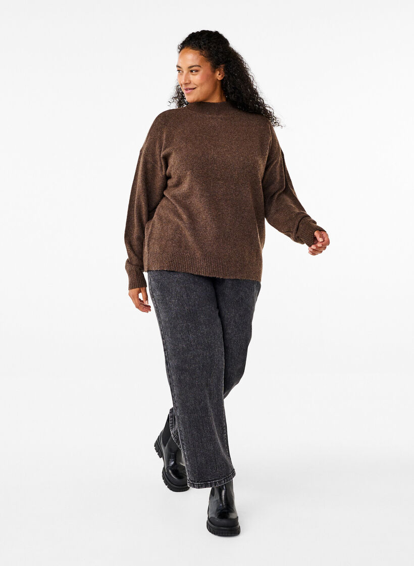 Dzianinowa welniana bluzka ze stójka, Rain Drum Mel., Model image number 2