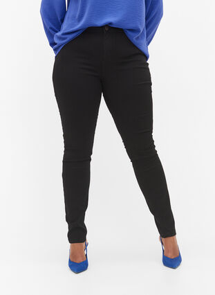 Mocno dopasowane jeansy Amy z wysokim stanem, Black, Model image number 4