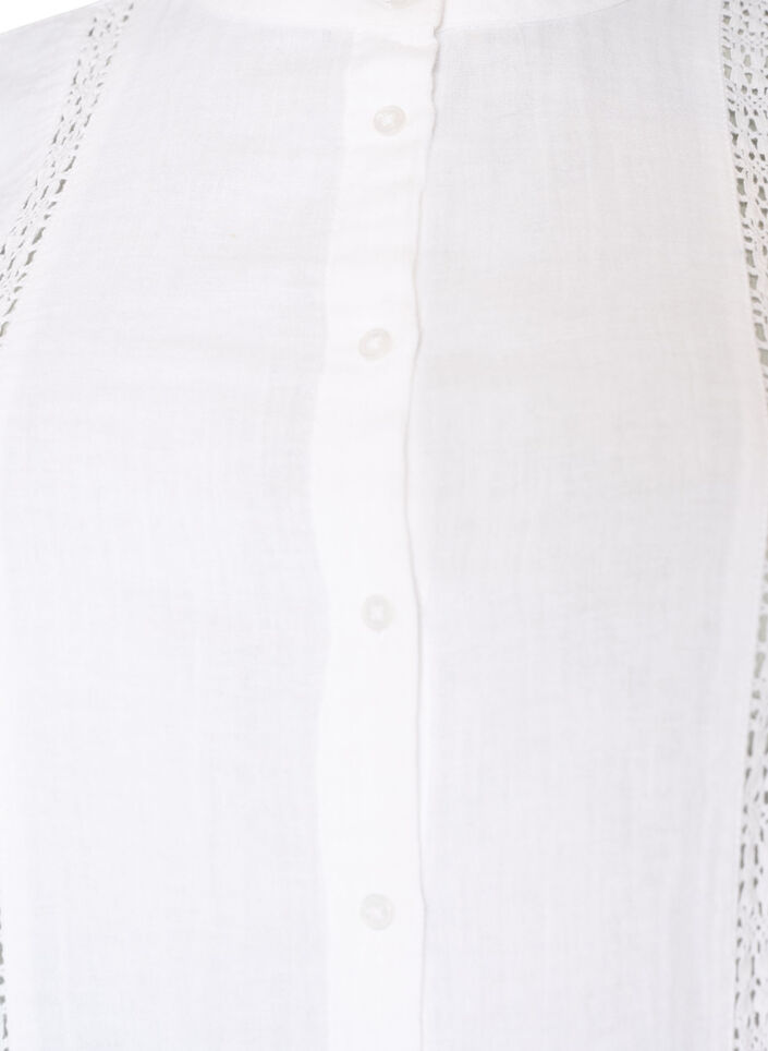 Bluzka z bawelnianej muslinu z kr&oacute;tkim rekawem i haftem szydelkowym, Biały, Packshot image number 2