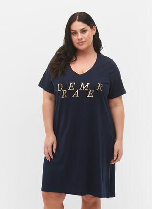 Koszula nocna z bawelny organicznej z dekoltem w szpic, Navy Bl. W. Dreamer, Model image number 0
