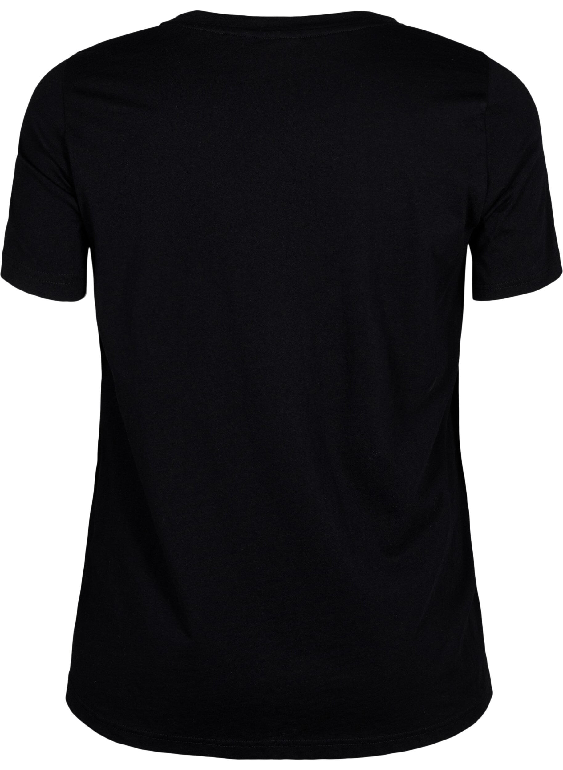 Zizzi T-shirt z motywem, Black w. Flower, Packshot image number 1
