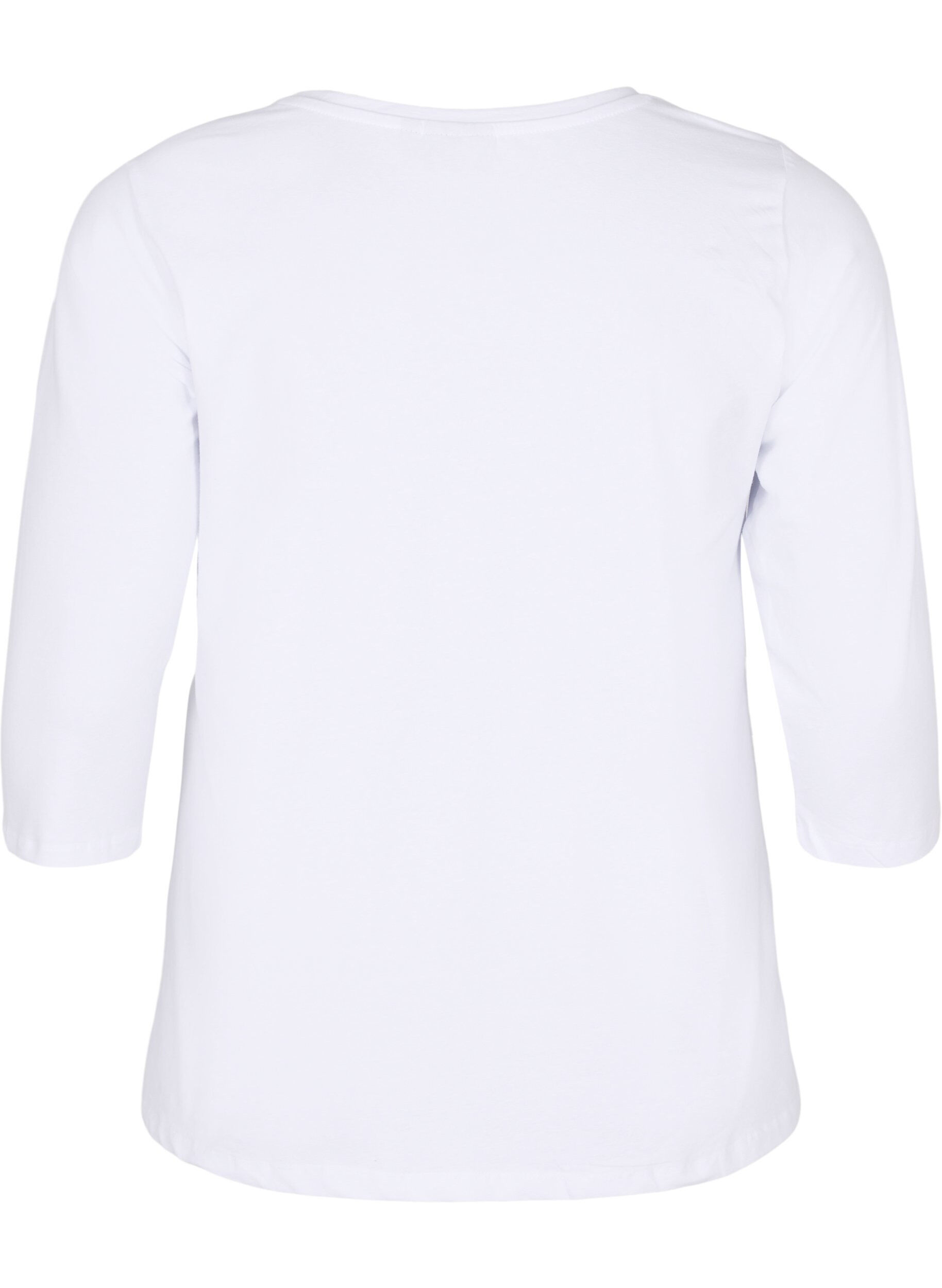 ZizziBawelniana koszulka typu basic z rekawami 3/4, Biały, Packshot image number 1