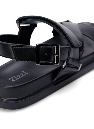 Szerokie skórzane sandaly z regulowanymi paskami, Black, Packshot image number 4