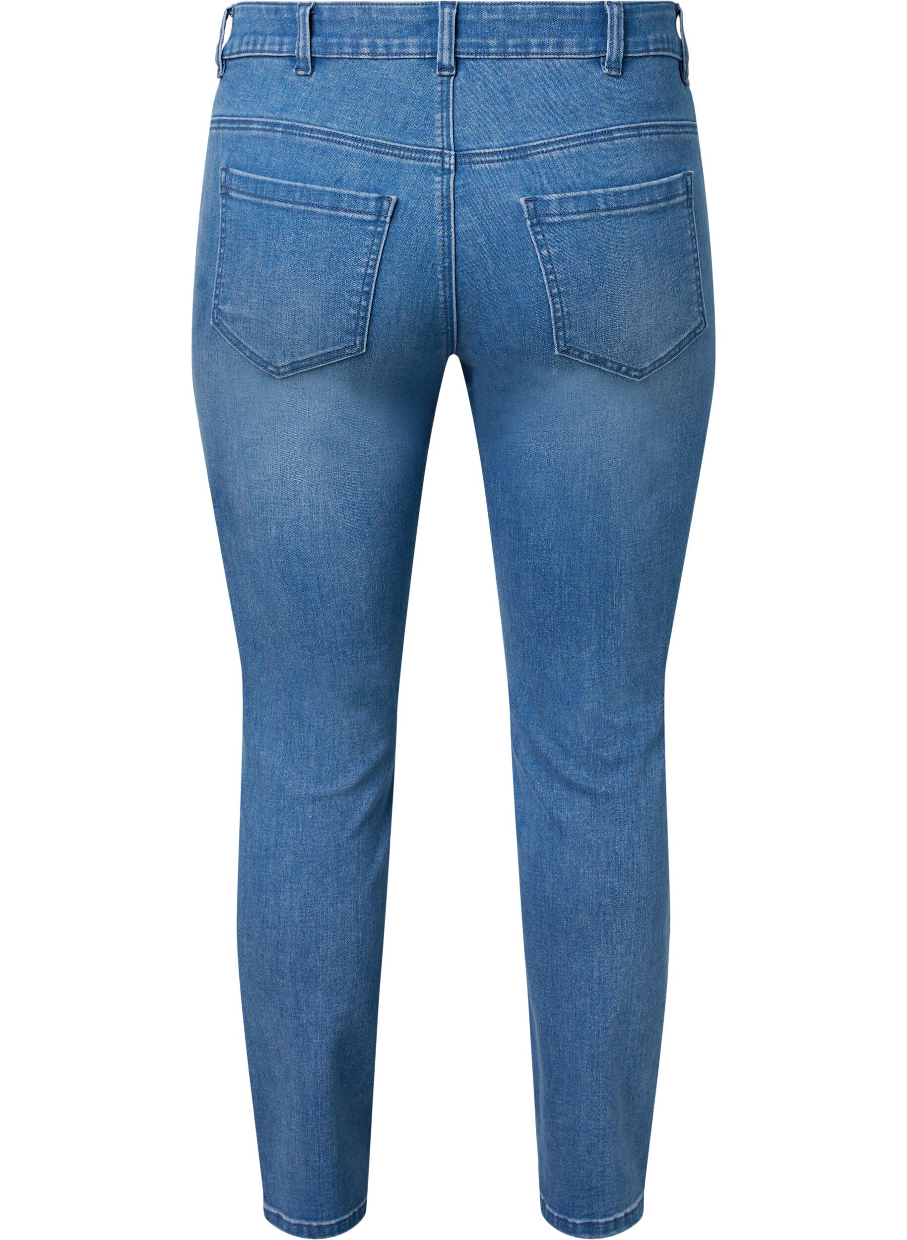 Zizzi Cropped Emily jeans with embroidery, Blue denim, Packshot image number 1