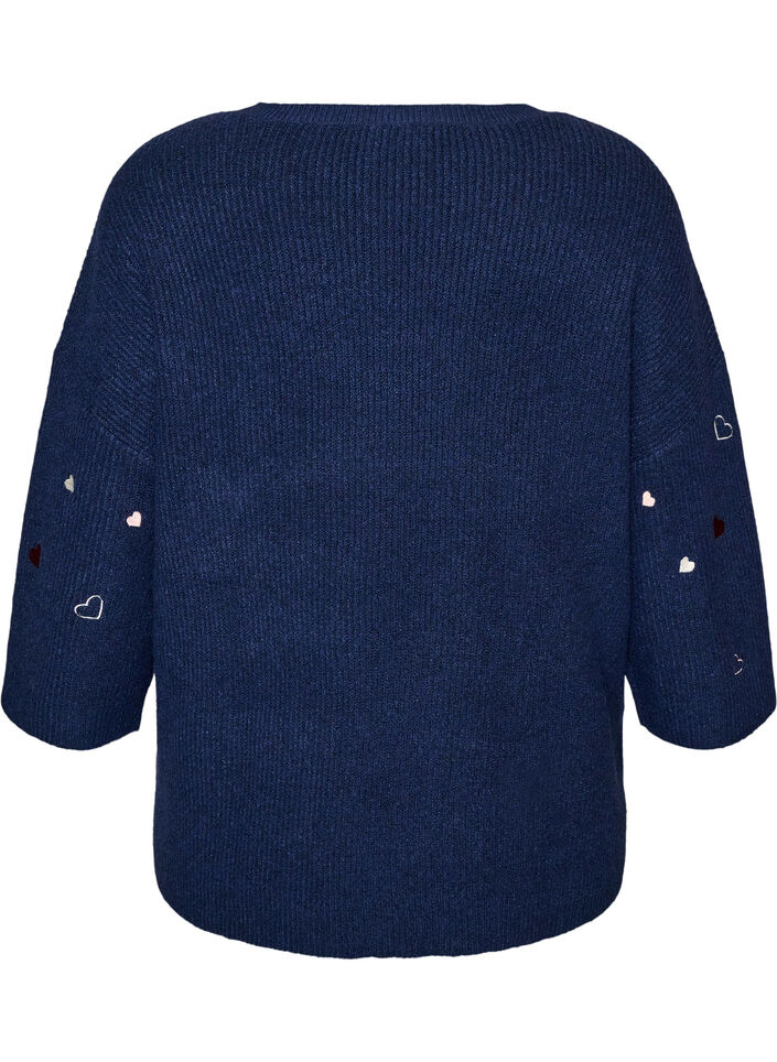 Sweter z serduszkami i rekawami 3/4, Niebieskie, Packshot image number 1