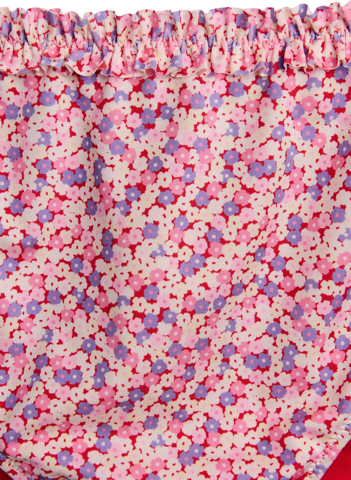 Figi damskie w paski do bikini z marszczonym brzegiem, Różowy, Packshot image number 2