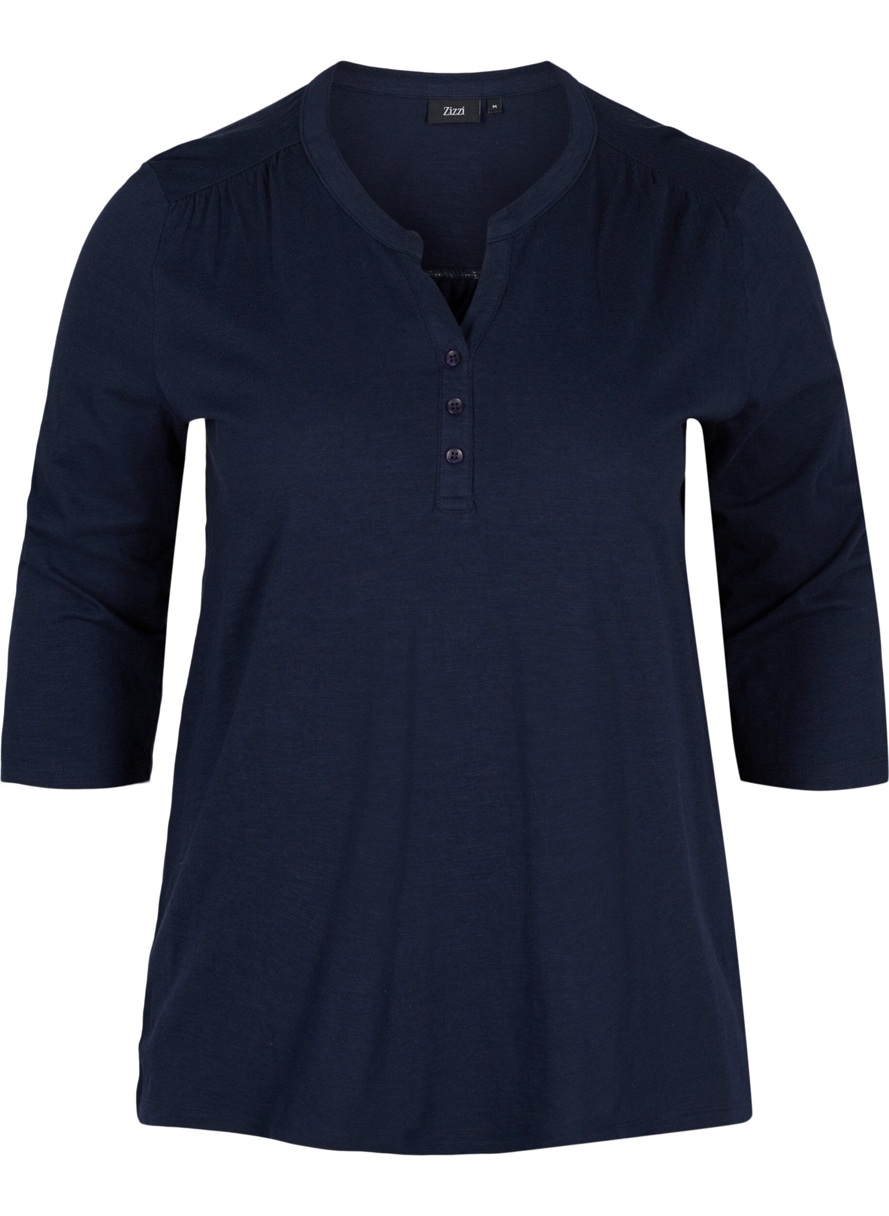 Zizzi Cotton blouse with 3/4 sleeves, Night Sky, Packshot image number 0