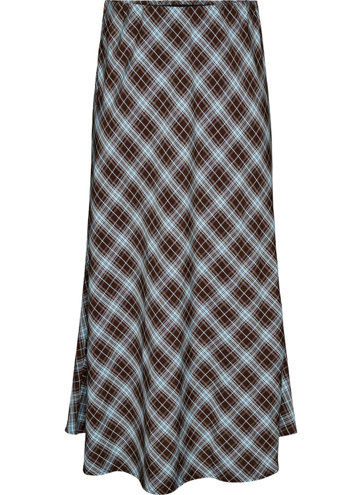 Trapezowa sp&oacute;dnica maxi w kratke, Niebieskie, Packshot image number 0