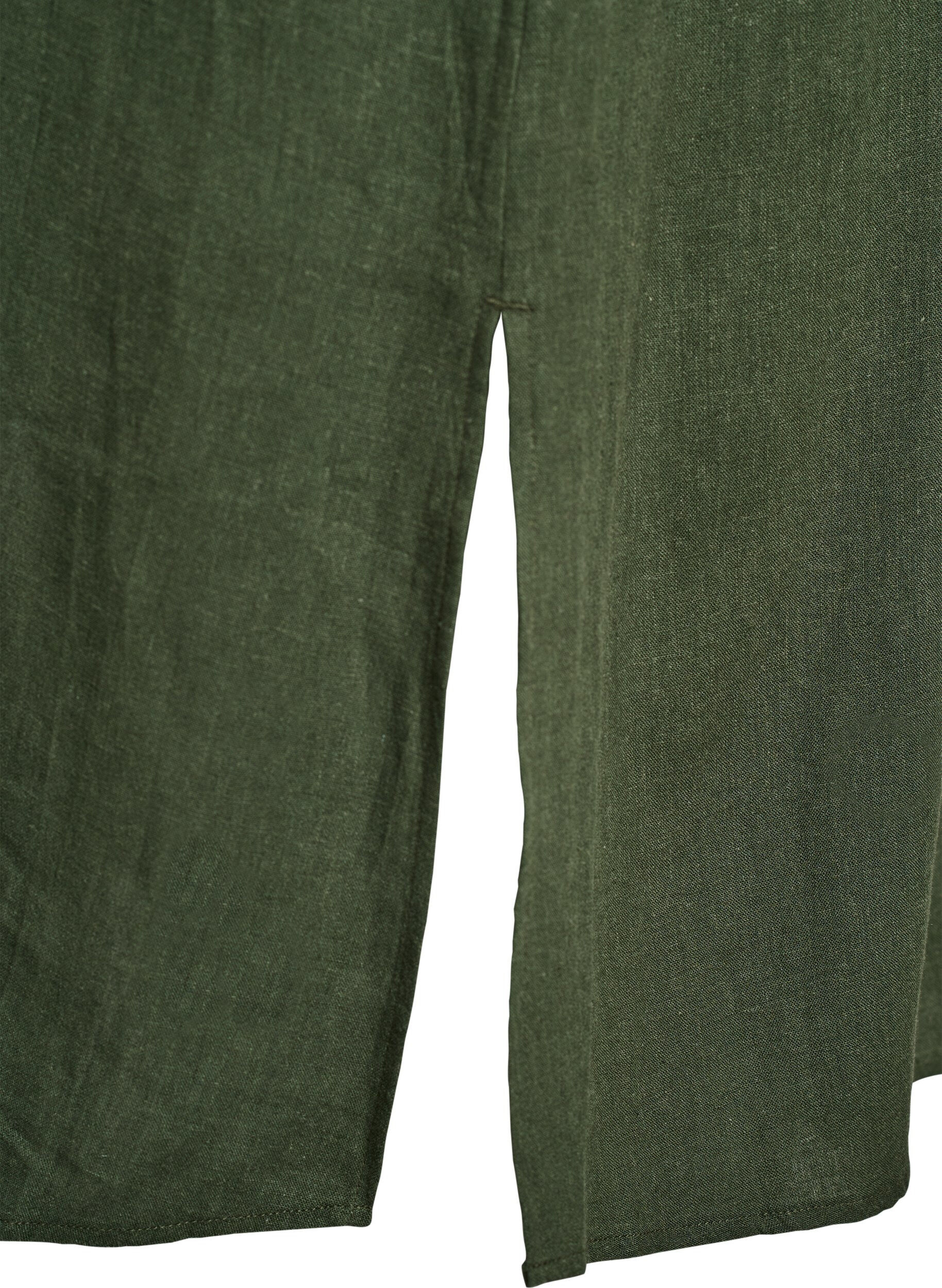 Zizzi Sukienka koszula z lnu i wiskozy z kr&oacute;tkim rekawem, Zielony, Packshot image number 3