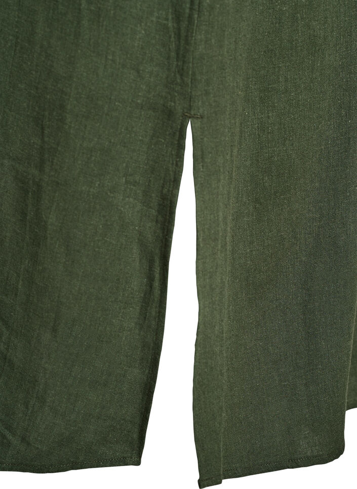 Sukienka koszula z lnu i wiskozy z kr&oacute;tkim rekawem, Zielony, Packshot image number 3