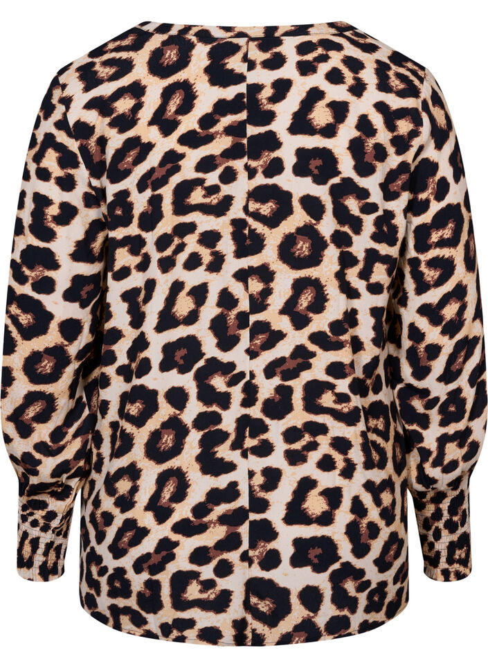 Drukowany wiskozowy top z marszczeniem, Leo AOP, Packshot image number 1