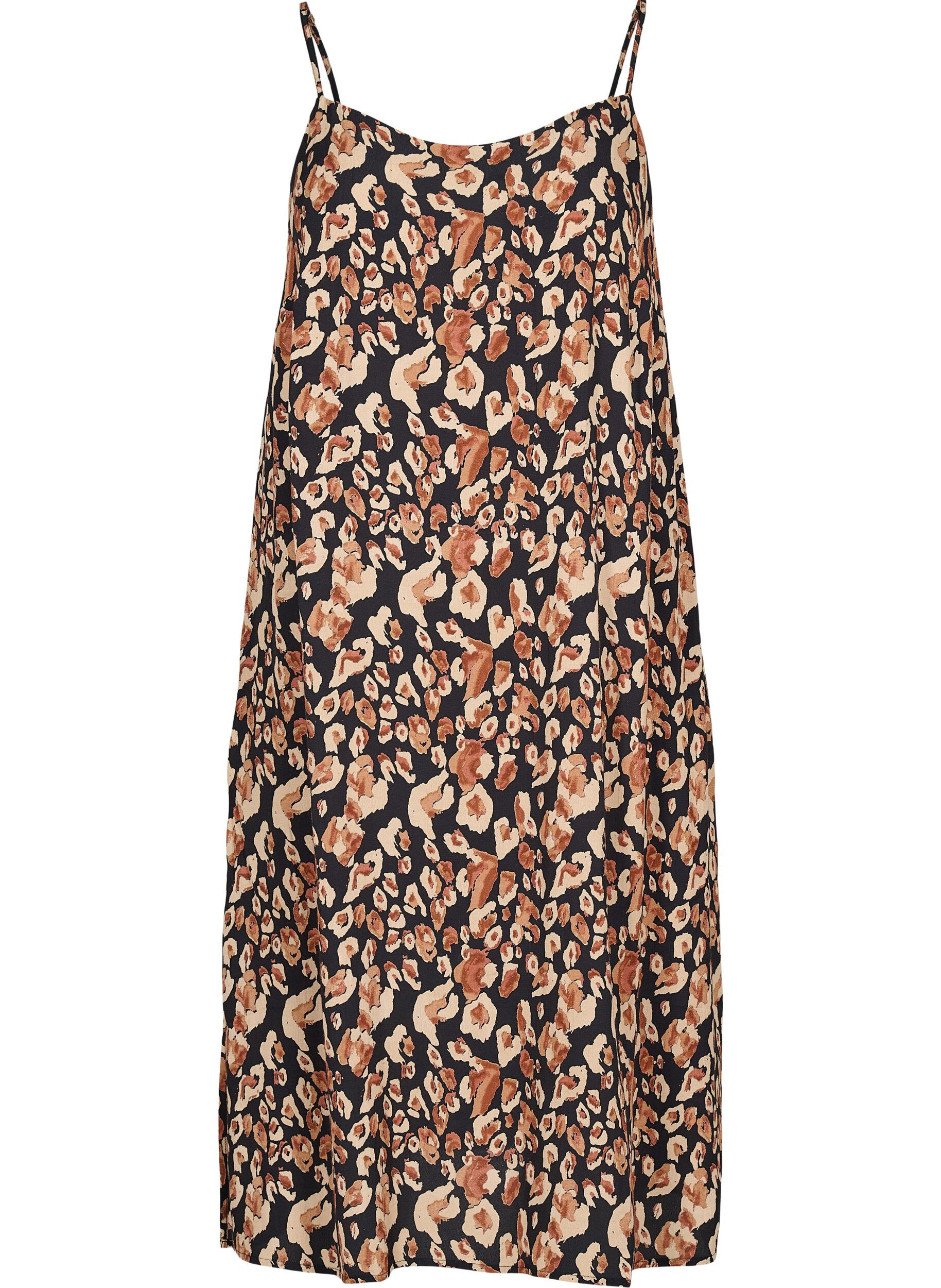 Zizzi Viscose midi dress with thin straps, Leo AOP, Packshot image number 0