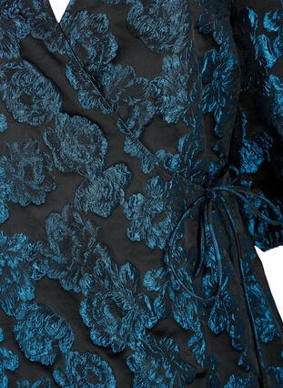 Zakardowa kopertowa sukienka z rekawem 3/4, Black Blue, Packshot image number 2