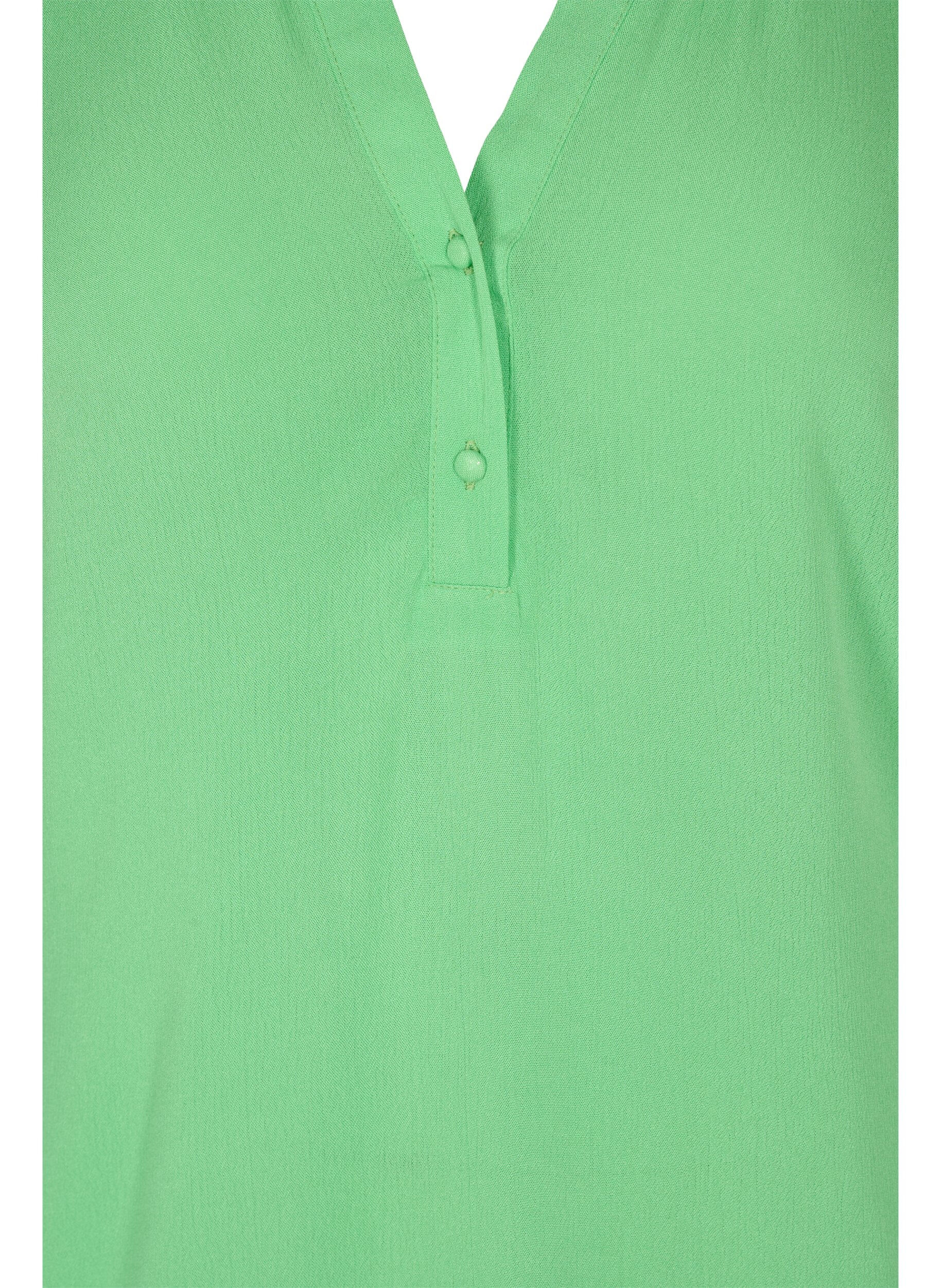 Zizzi 3/4 sleeve v-neck viscose blouse, Summer Green, Packshot image number 2