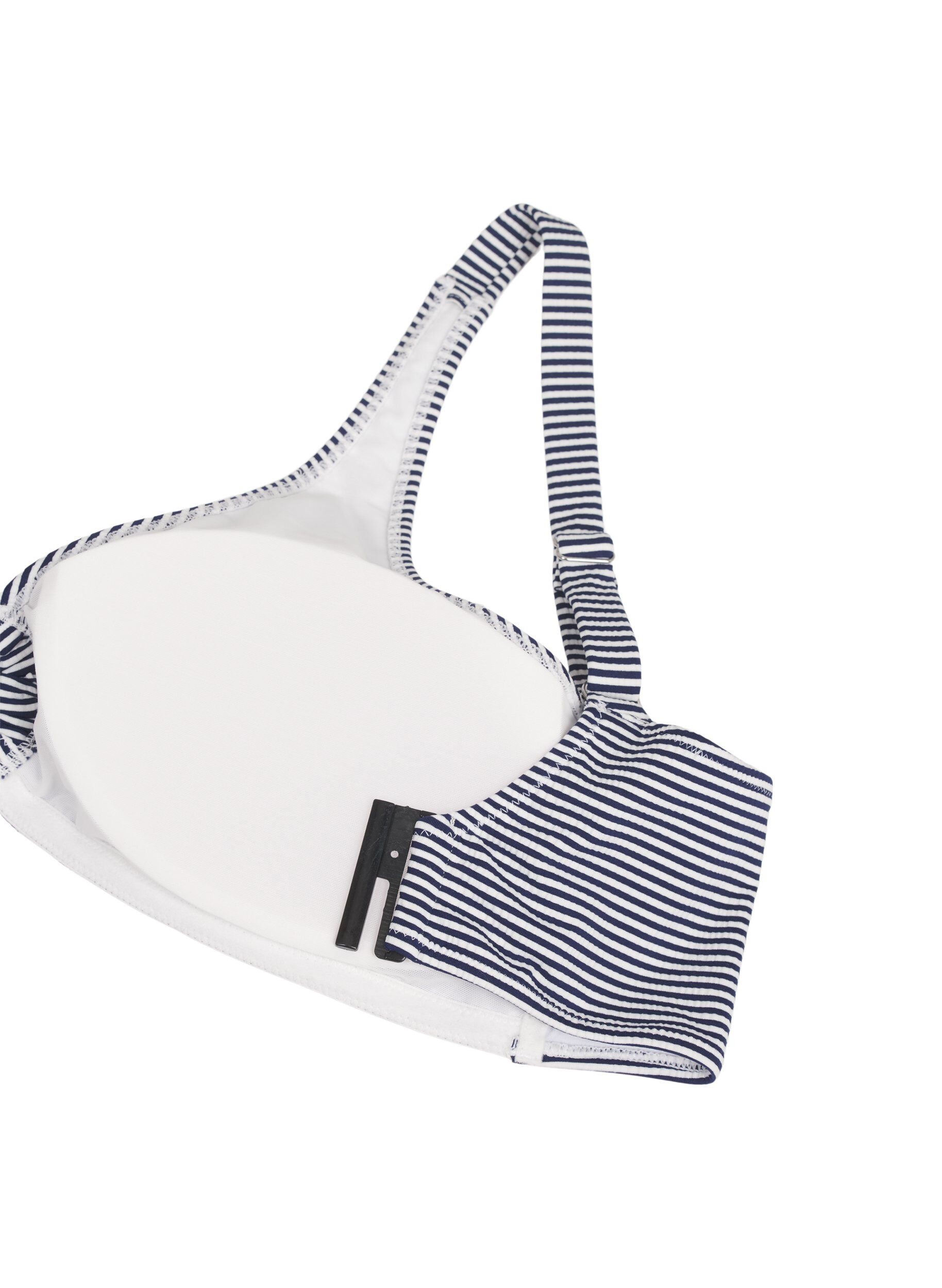 Zizzi G&oacute;ra od bikini z tekstura w paski i detalem w postaci pierscienia, Niebieskie, Packshot image number 3