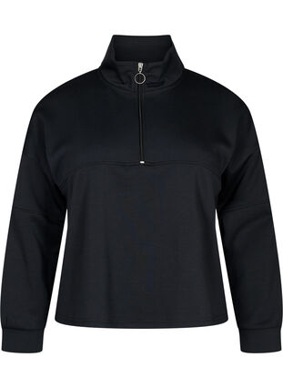 Bluza z mieszanki modalu z wysokim dekoltem, Black, Packshot image number 0