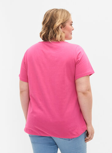 Bawelniana koszulka z krótkim rekawem, Shocking Pink, Model image number 1
