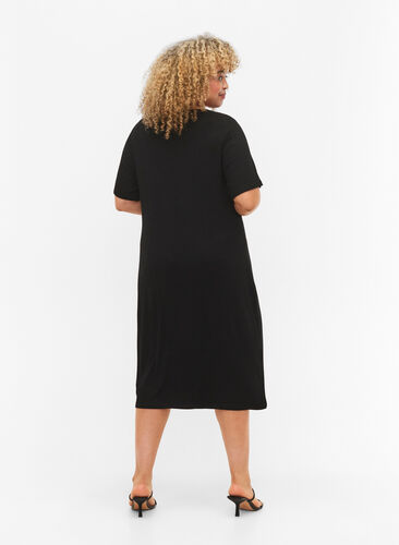 Wiskozowa sukienka midi z krótkimi rekawami, Black, Model image number 1