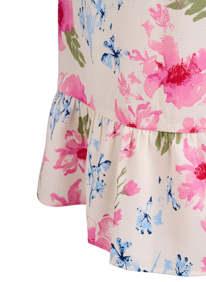 Kopertowa sukienka z wzorem kwiat&oacute;w i kr&oacute;tkimi rekawami, Biały, Packshot image number 3