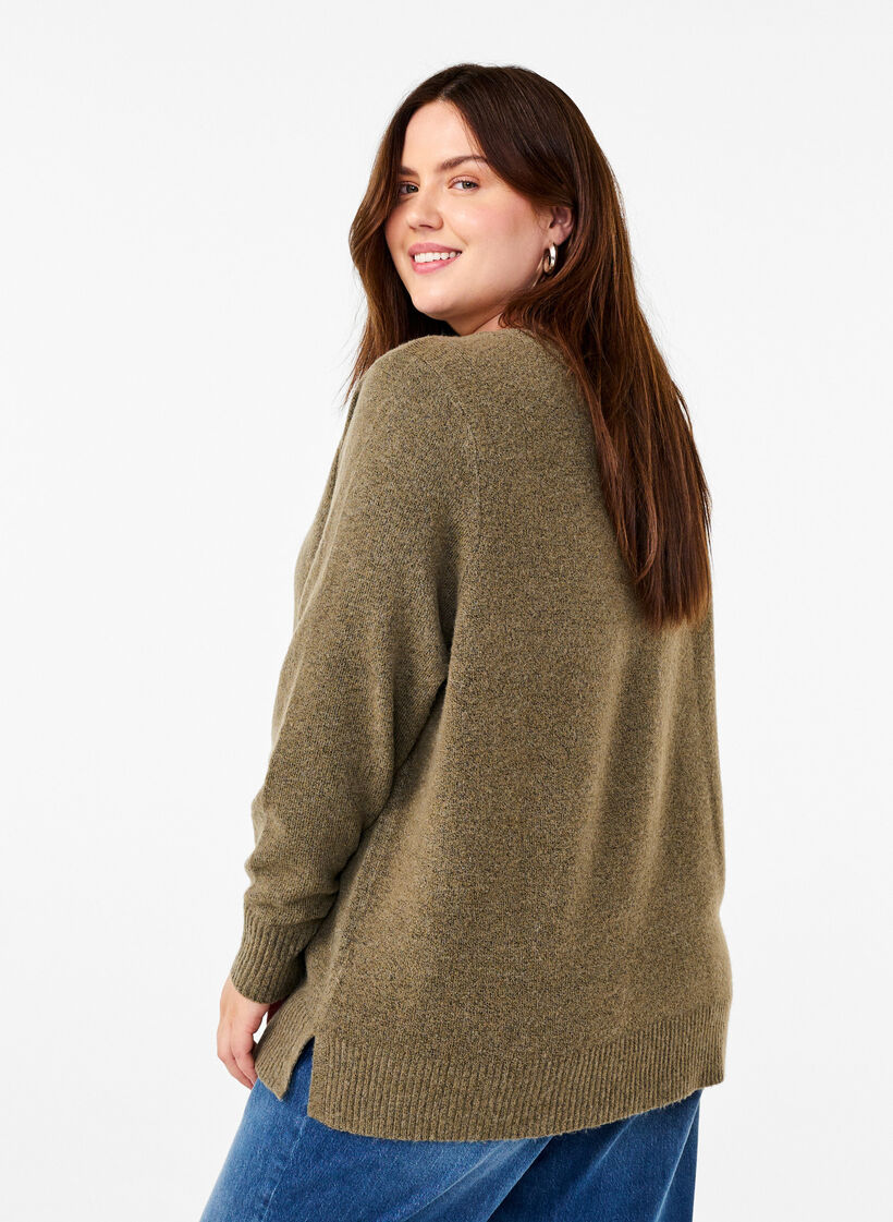 Dzianinowa bluzka z dekoltem w szpic, Dusky G. Black Mel., Model image number 1