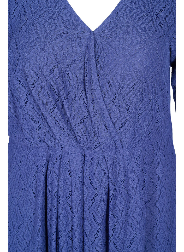 V-neck lace dress with 3/4 sleeves, Blue, Packshot image number 2