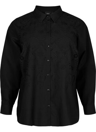 Bawelniana koszula z haftem angielskim, Black, Packshot image number 0