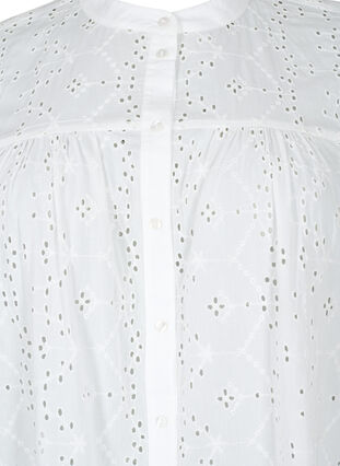 Bawelniana sukienka koszulowa z haftem angielskim, Bright White, Packshot image number 2