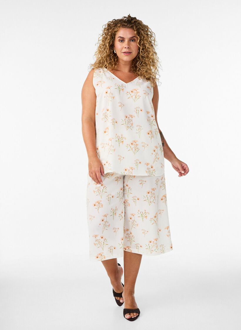 Spodnie culotte z nadrukiem, Biały, Model image number 0