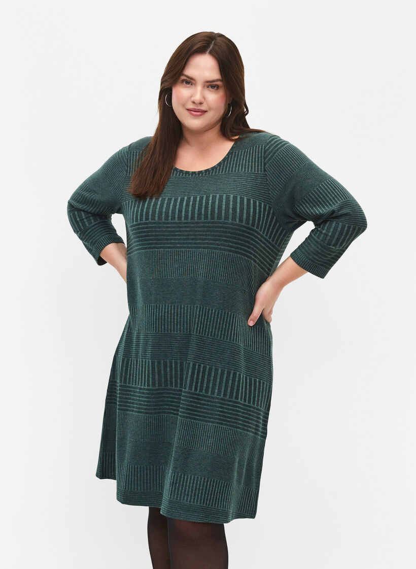 Sukienka z rekawem 3/4 i wzorem w paski, Scarab Melange, Model image number 0