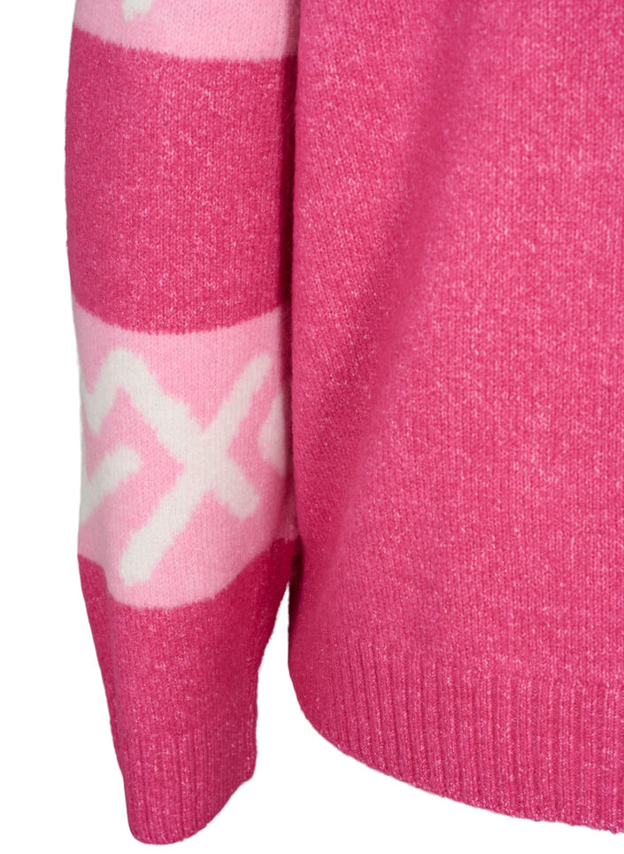 Dzianinowy sweter w paski z graficznym wzorem, Raspberry Rose Comb, Packshot image number 3
