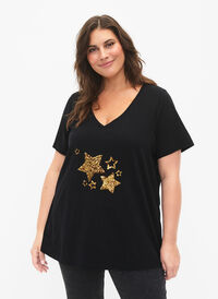 Bawelniana koszulka z cekinami, Black W. Star, Model