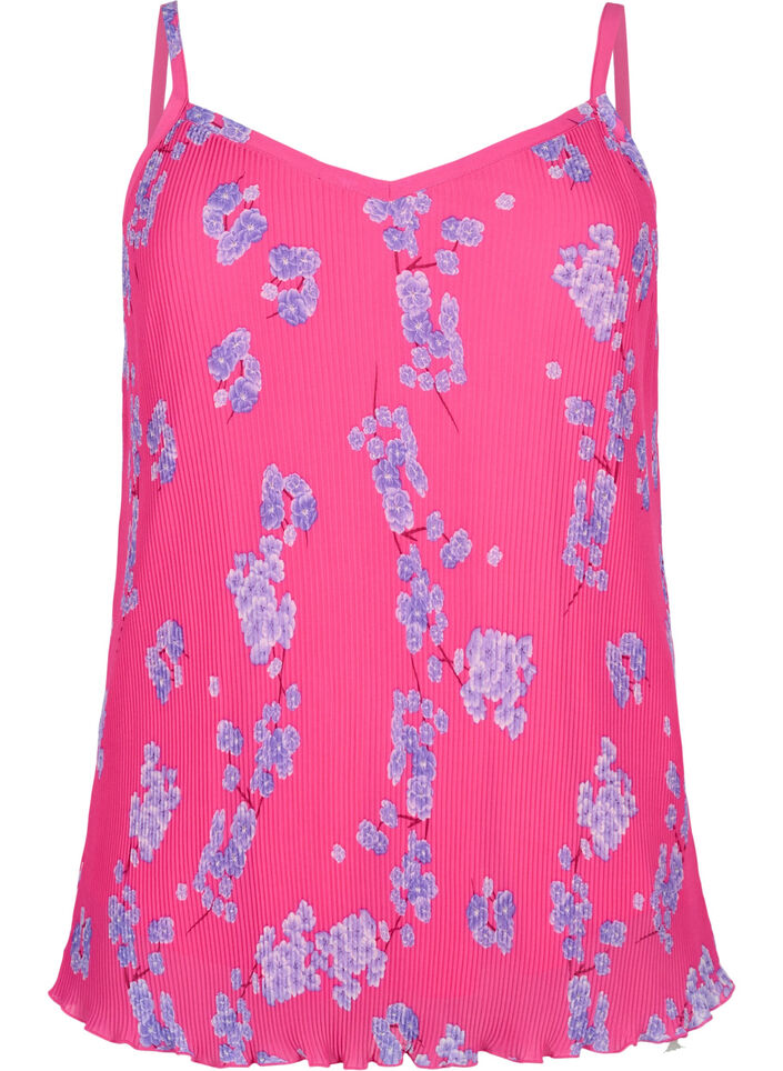 Plisowany top bez rekawów, Beetroot Purple AOP, Packshot image number 0