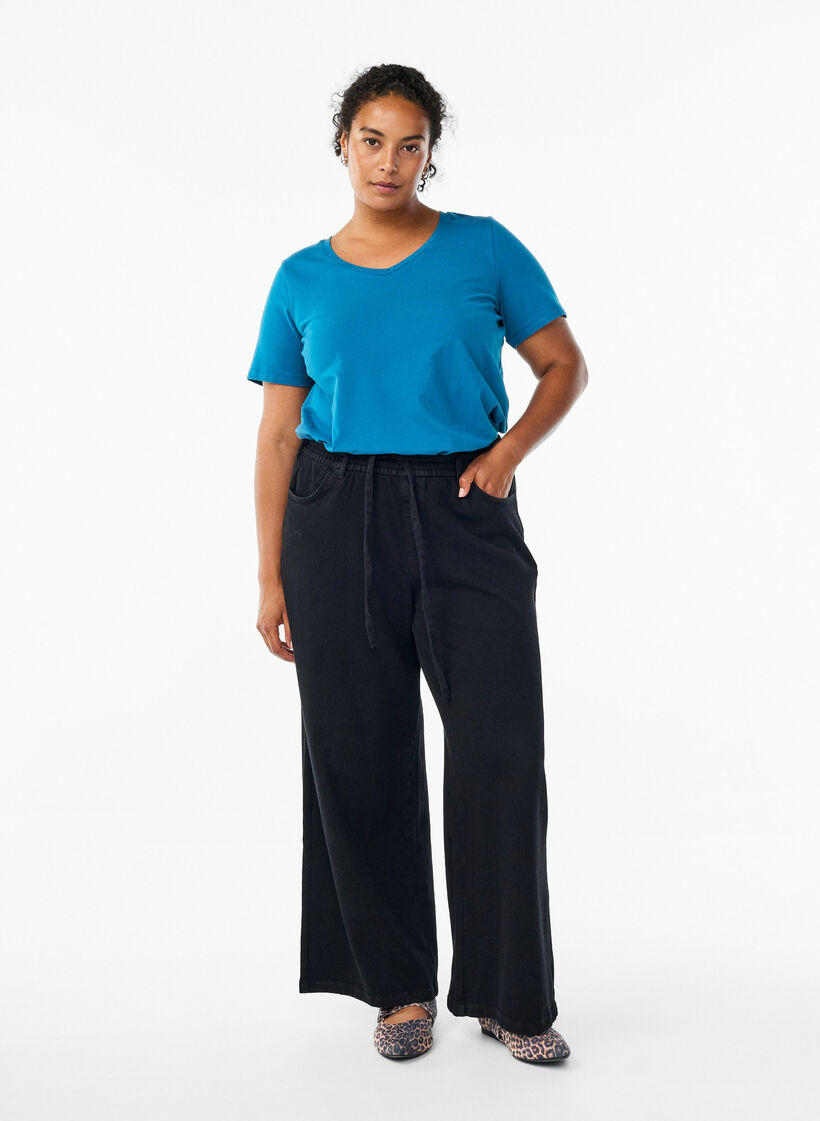 Bawelniana koszulka w jednolitym kolorze, Niebieskie, Model image number 1