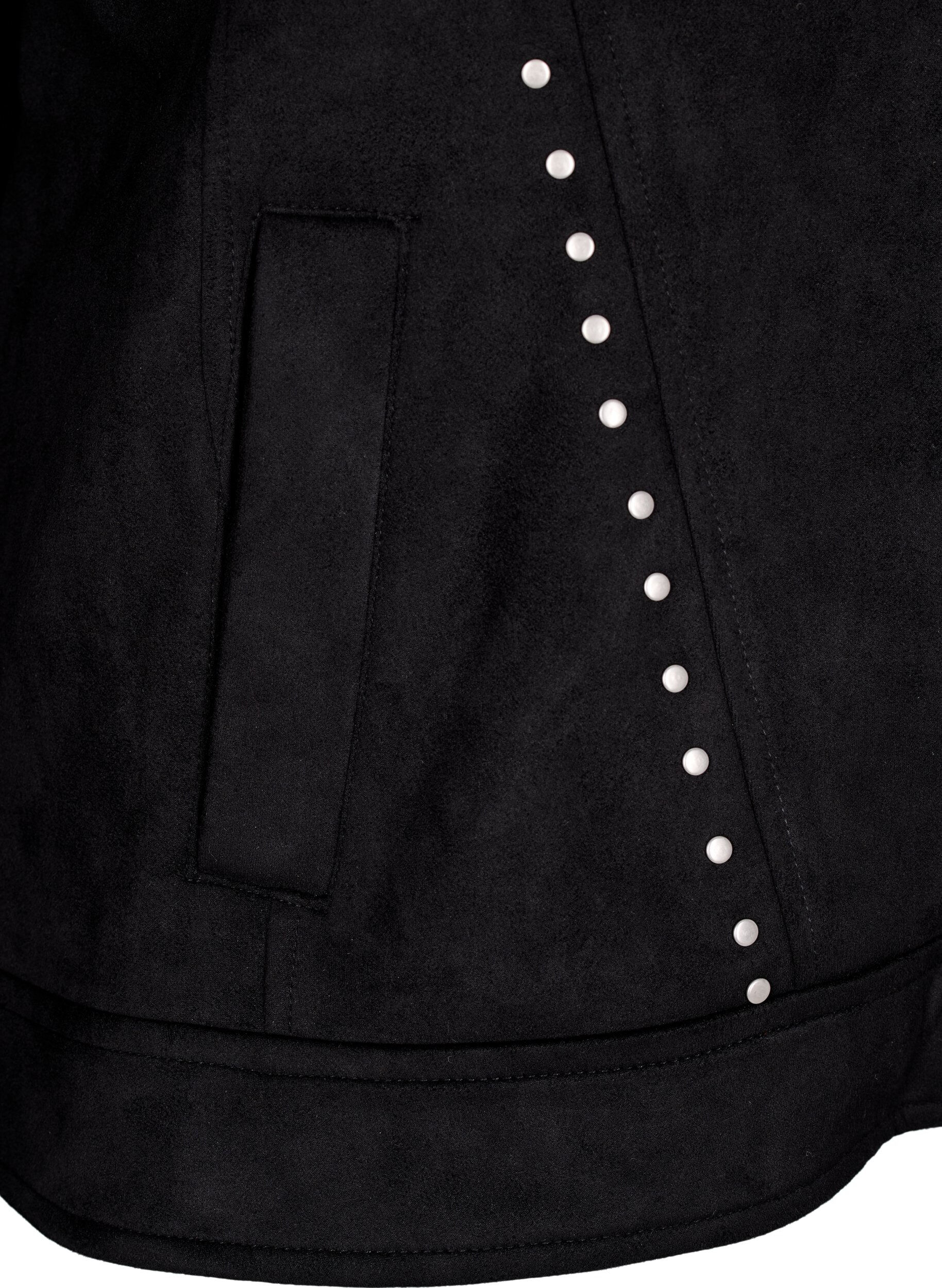 Zizzi Kurtka motocyklowa ze sztucznego zamszu z&nbsp;cwiekami, Czarne, Packshot image number 3