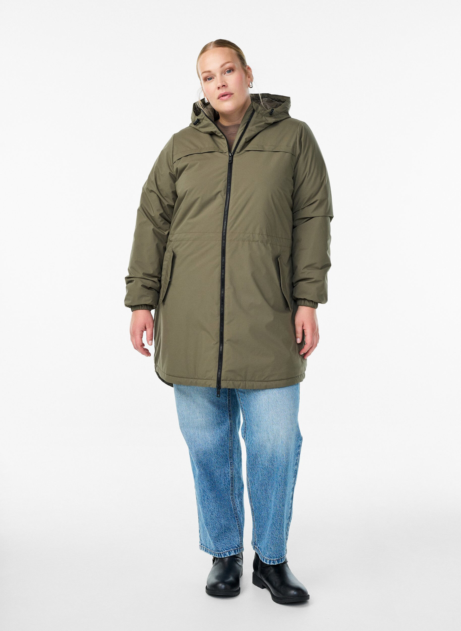 ZizziLekka wyscielana kurtka z kapturem, Zielony, Model image number 1