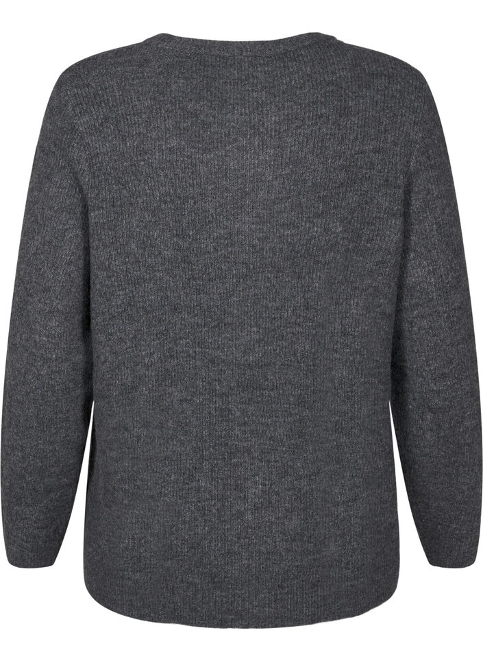 Melanzowy sweter z okraglym dekoltem, Dark Grey Black Mel., Packshot image number 1
