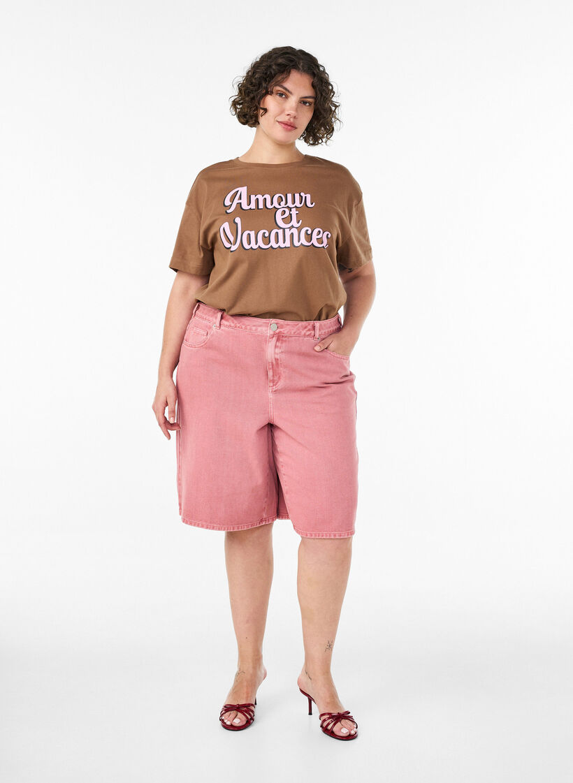 T-shirt z kr&oacute;tkim rekawem i nadrukiem ze 100 % bawelny, Brązowy, Model image number 1