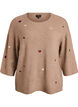 Sweter w serduszka z rekawami 3/4, Brązowy, Packshot image number 0