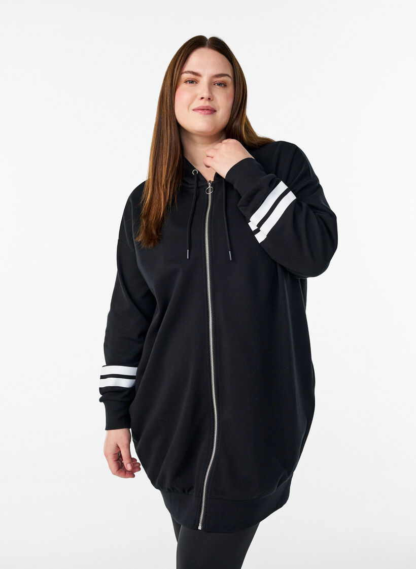 Dlugi kardigan dresowy z nadrukowanymi detalami, Czarne, Model image number 0