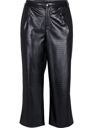 Szerokie spodnie z imitacji skóry, Black, Packshot image number 0